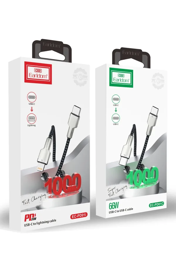 Earldom EC-PD01C 1M 66W Type-C to Type-C PD Hızlı Şarj Kablosu - Siyah - görsel 2