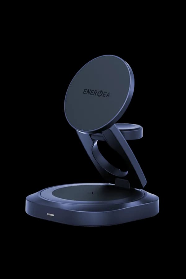 Energea AluMag Gyro Qi2 25W 3in1 360 Dönebilen Manyetik Kablosuz Şarj Standı - Mavi
