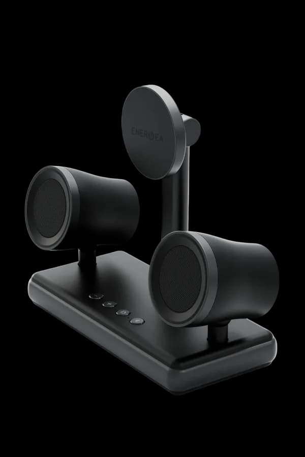 Energea MagAudio 2in1 5W Kablosuz Hoparlörlü Qi2 Destekli 15W Masaüstü Hızlı Şarj Standı - Siyah