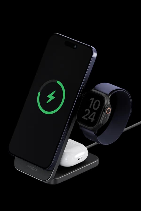 Energea MagTrio 2 3in1 Katlanabilir 25W Telefon Saat Airpods Masaüstü Hızlı Şarj Standı - Siyah