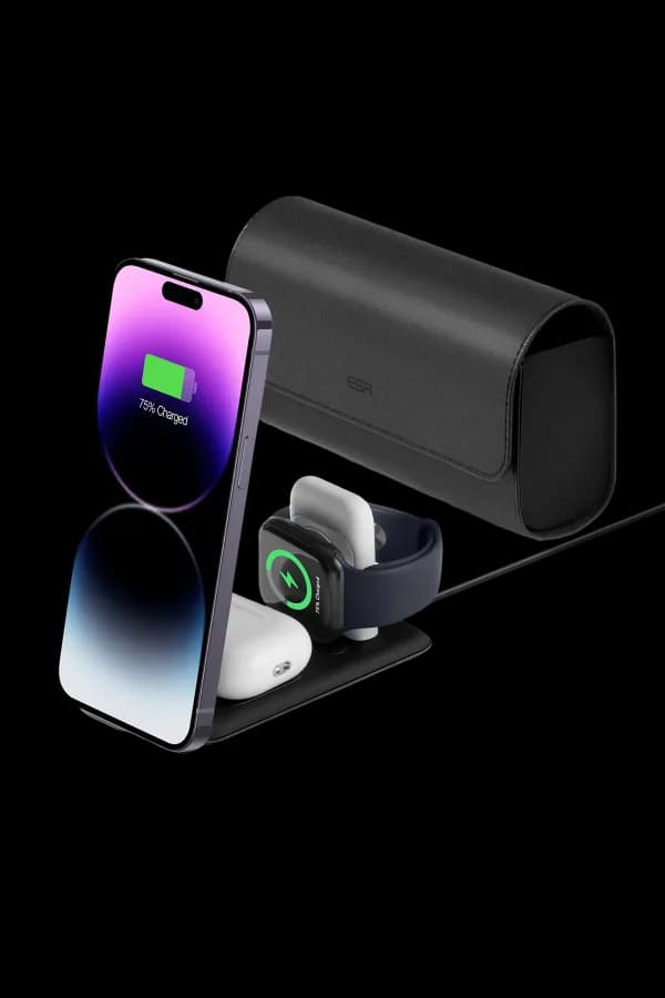 ESR HaloLock 3in1 20W PD Type-C Çıkışlı ve Saat ile Airpods İçin Kablosuz Şarj Destekli Şarj Seti - Siyah