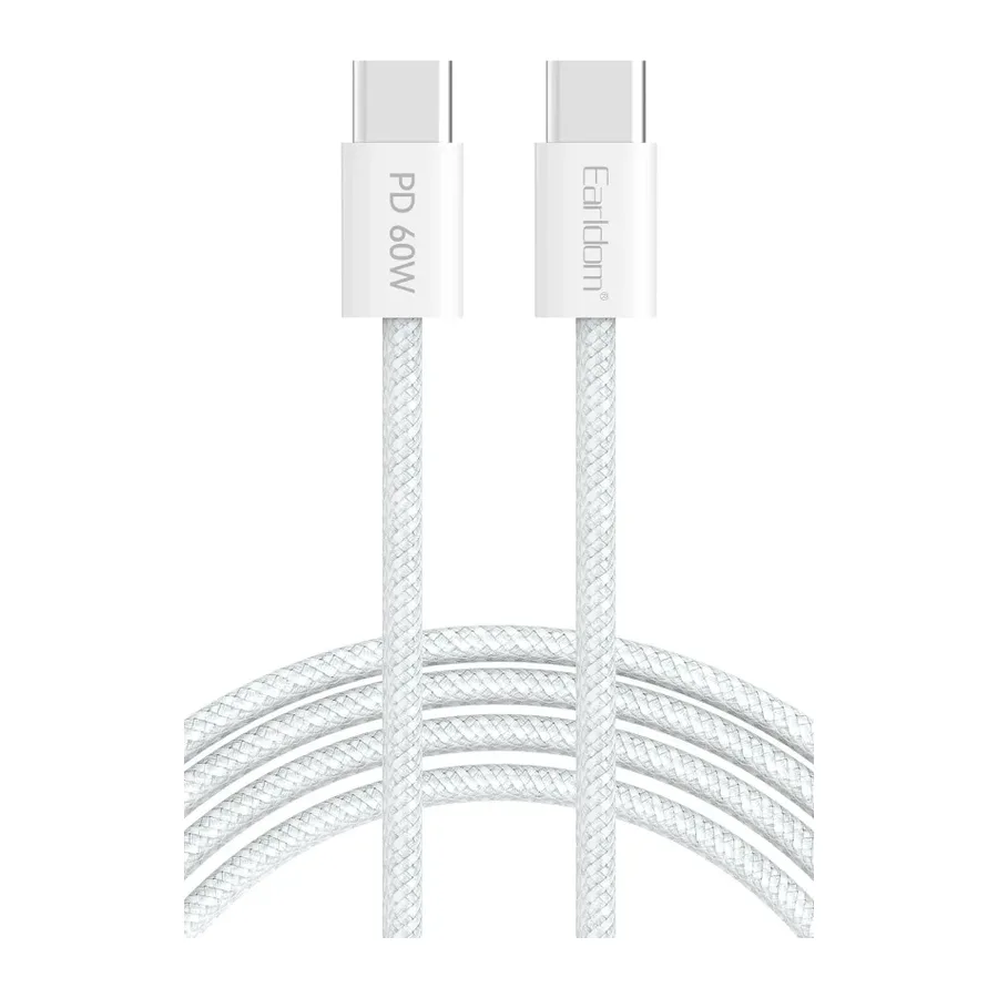 Earldom EC-190CC 2M 60W iPhone 15 Serisi ile Uyumlu Type-C to Type-C PD Hızlı Şarj Kablosu - Beyaz