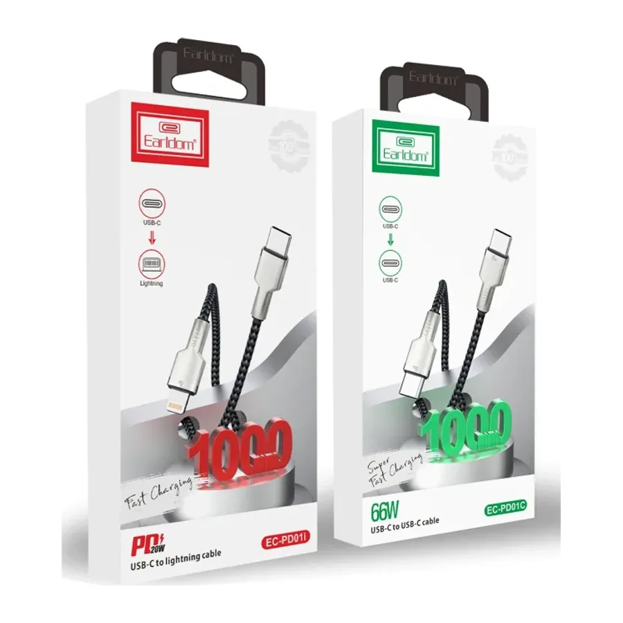 Earldom EC-PD01C 1M 66W Type-C to Type-C PD Hızlı Şarj Kablosu - Siyah - görsel 2