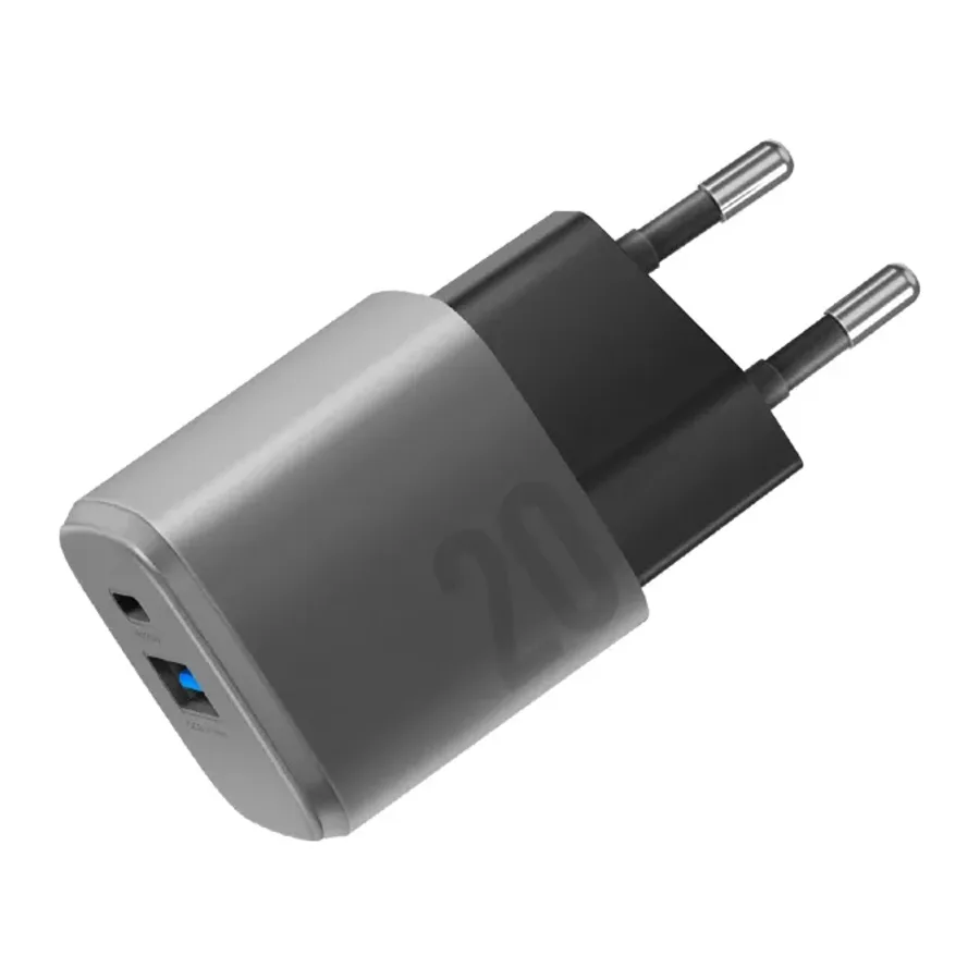 Energea AmpCharge GaN20 20W Type-C ve 18W USB 3.0 Çıkışlı Hızlı Şarj Aleti - Koyu Gri