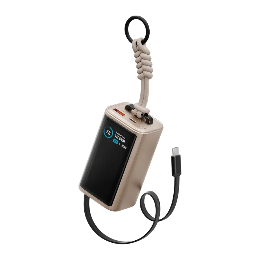 Energea ComPac Arc 45 Dijital Göstergeli 10.000 mAh Dahili Type-C Kablolu 45W Şarj Çıkışlı PD Hızlı Şarj Powerbank - Gold