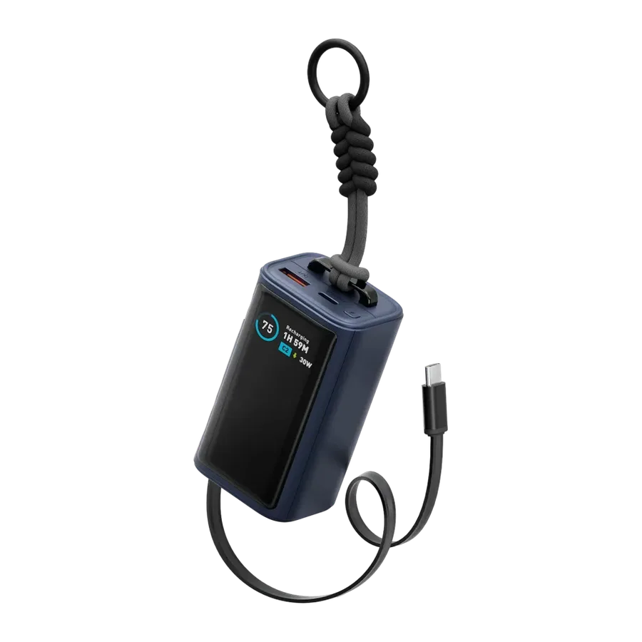 Energea ComPac Arc 45 Dijital Göstergeli 10.000 mAh Dahili Type-C Kablolu 45W Şarj Çıkışlı PD Hızlı Şarj Powerbank - Mavi
