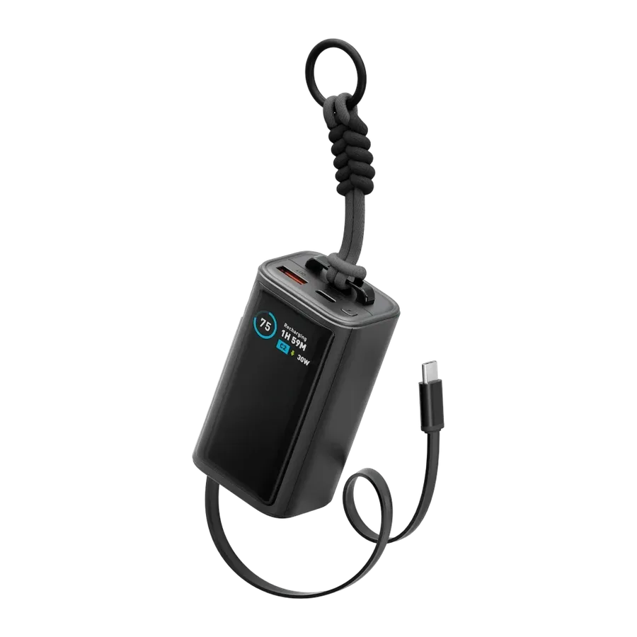 Energea ComPac Arc 45 Dijital Göstergeli 10.000 mAh Dahili Type-C Kablolu 45W Şarj Çıkışlı PD Hızlı Şarj Powerbank - Siyah