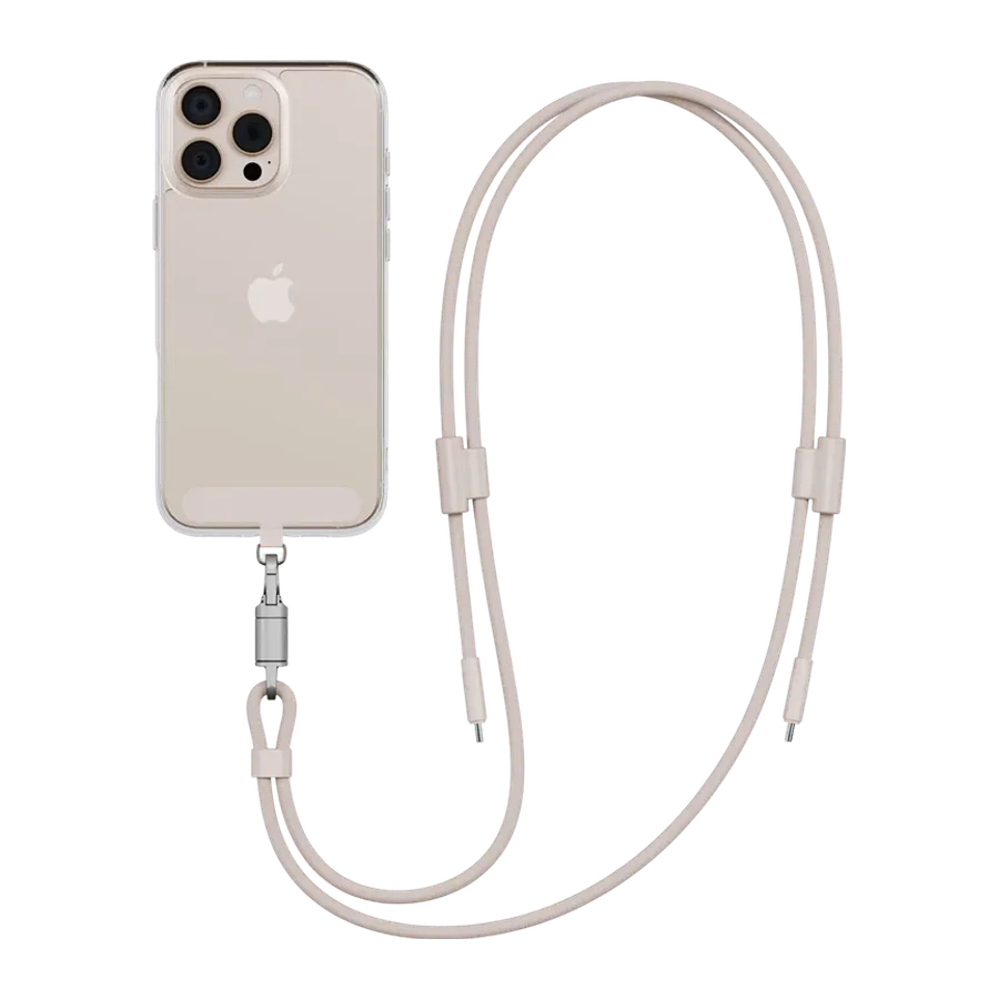 Energea Lasso 240W 1.5M Lanyard Tasarımlı USB-C to USB-C Şarj Kablosu - Krem