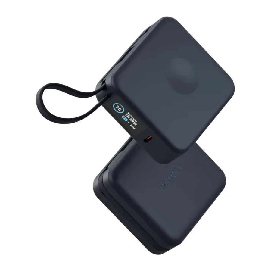 Energea MagPac Mini Plus Dijital Göstergeli 10.000 mAh 20W Type-C 2 Adet 20W Type-C Kablo Çıkışlı 15W Telefon Saat Kablosuz Şarj Destekli Magsafe Powerbank - Lacivert