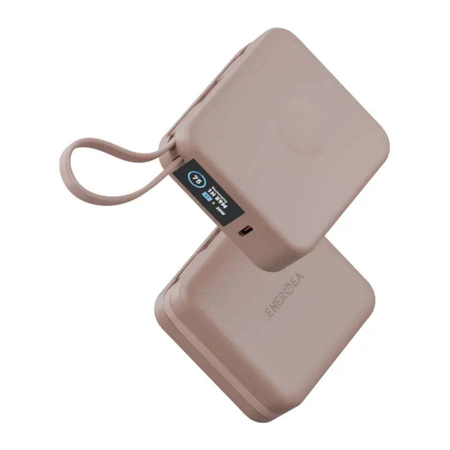 Energea MagPac Mini Plus Dijital Göstergeli 10.000 mAh 20W Type-C 2 Adet 20W Type-C Kablo Çıkışlı 15W Telefon Saat Kablosuz Şarj Destekli Magsafe Powerbank - Pembe