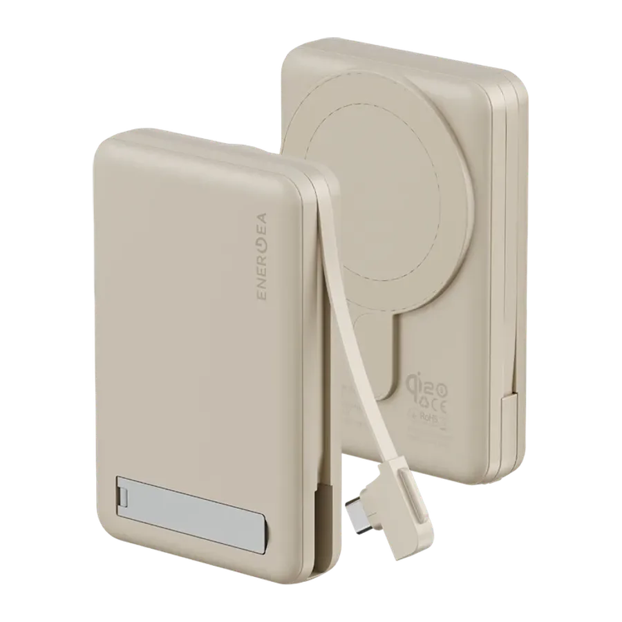 Energea MagPac Pro Plus Qi2 10.000mAh 1 Adet 20W Type-C 1 Adet 20W Type-C Kablo ve 15W Kablosuz Şarj Çıkışlı PD Hızlı Şarj Magsafe Powerbank - Krem
