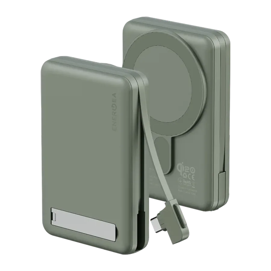 Energea MagPac Pro Plus Qi2 10.000mAh 1 Adet 20W Type-C 1 Adet 20W Type-C Kablo ve 15W Kablosuz Şarj Çıkışlı PD Hızlı Şarj Magsafe Powerbank - Yeşil