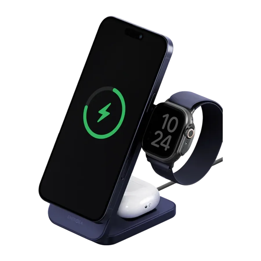 Energea MagTrio 2 3in1 Katlanabilir 25W Telefon Saat Airpods Masaüstü Hızlı Şarj Standı - Lacivert