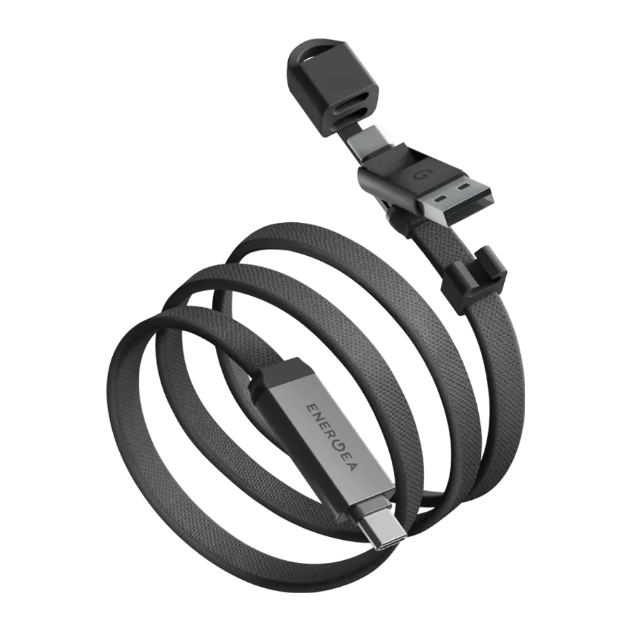 Energea Sheath Travel 1.2M 60W 2in1 Type-C to Type-C ve USB-A Hızlı Şarj Kablo - Gümüş