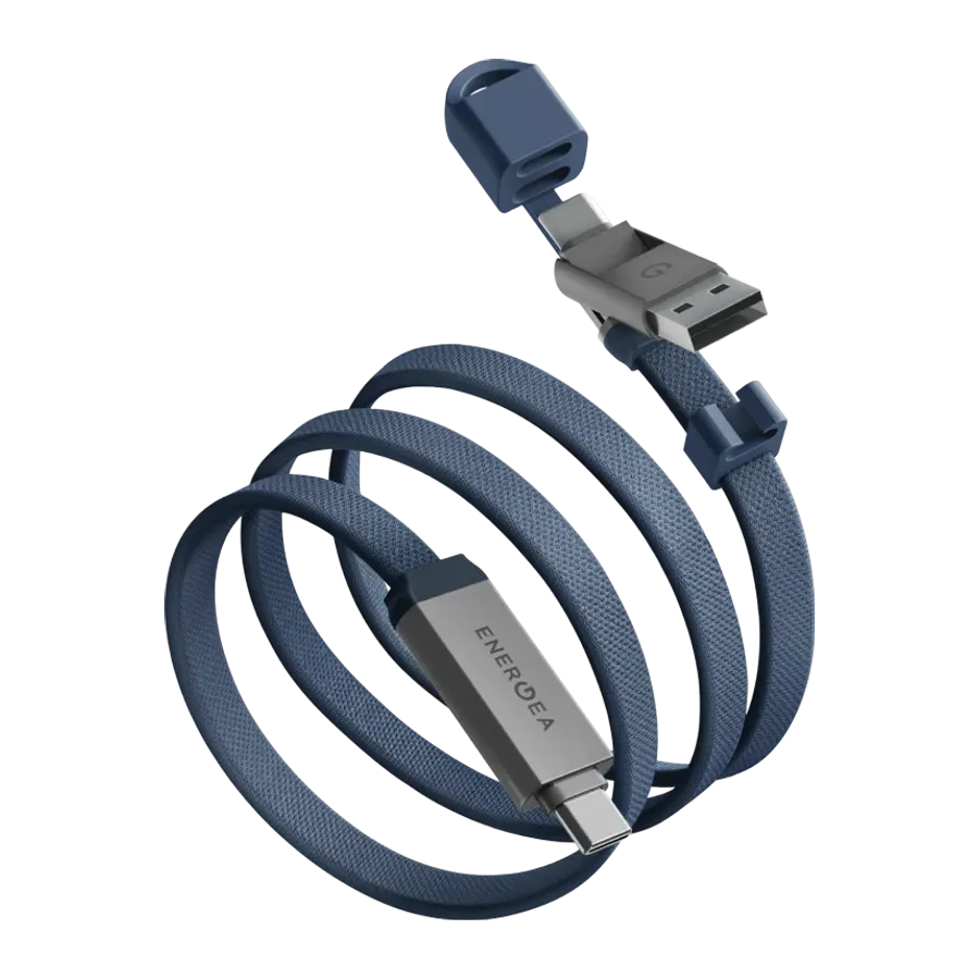 Energea Sheath Travel 1.2M 60W 2in1 Type-C to Type-C ve USB-A Hızlı Şarj Kablo - Mavi