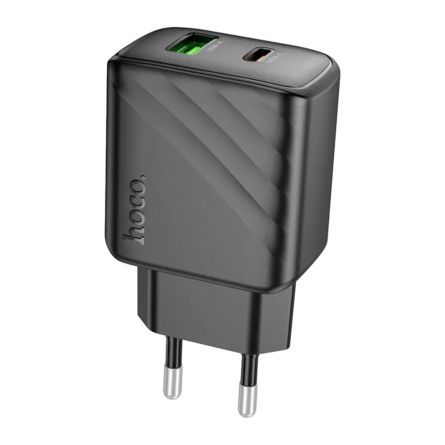 Hoco. CS23A Sunlight 30W 1 Adet Type-C ve 1 Adet USB 3.0 QC Çıkışlı PD Hızlı Şarj Aleti - Siyah