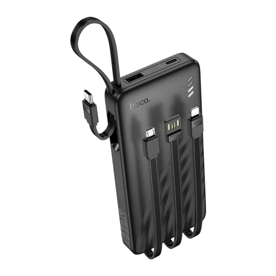 Hoco. J146 Night Tide 10.000mAh LED Göstergeli 4 Kablolu Powerbank - Siyah