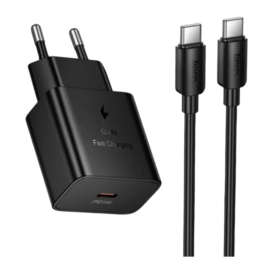 Hoco. N76 Star 25W Type-C Çıkışlı Ekstra Type-C to Type-C Kablolu PD Hızlı Şarj Aleti – Siyah