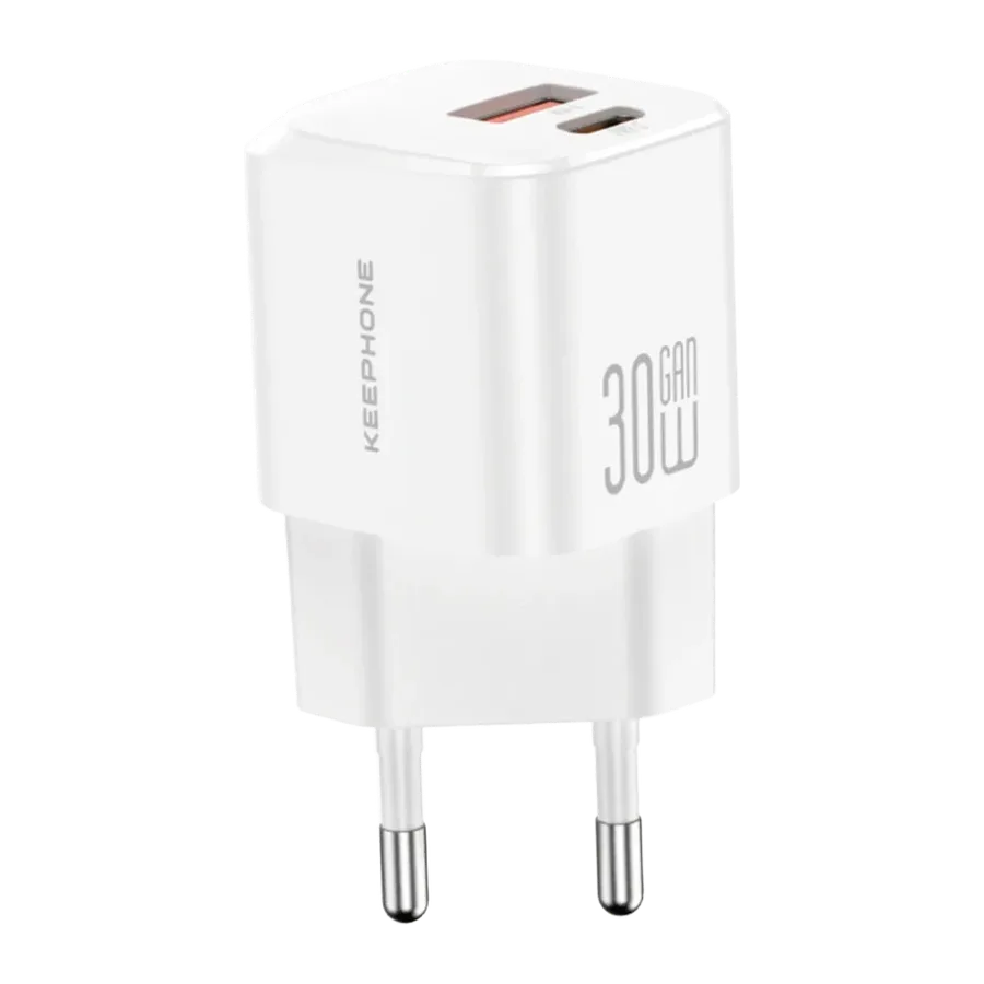Keephone GaN Wall CH23091 30W 1 Adet Type-C ve 1 Adet USB Çıkışlı GaN Şarj Cihazı - Beyaz