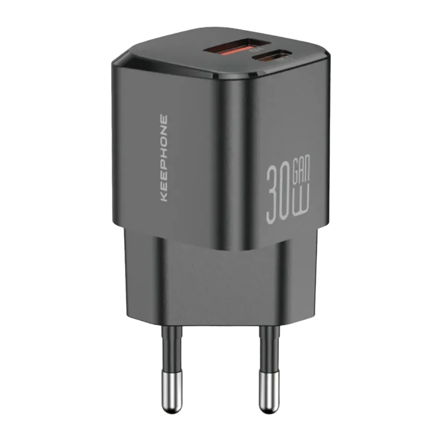 Keephone GaN Wall CH23091 30W 1 Adet Type-C ve 1 Adet USB Çıkışlı GaN Şarj Cihazı - Siyah