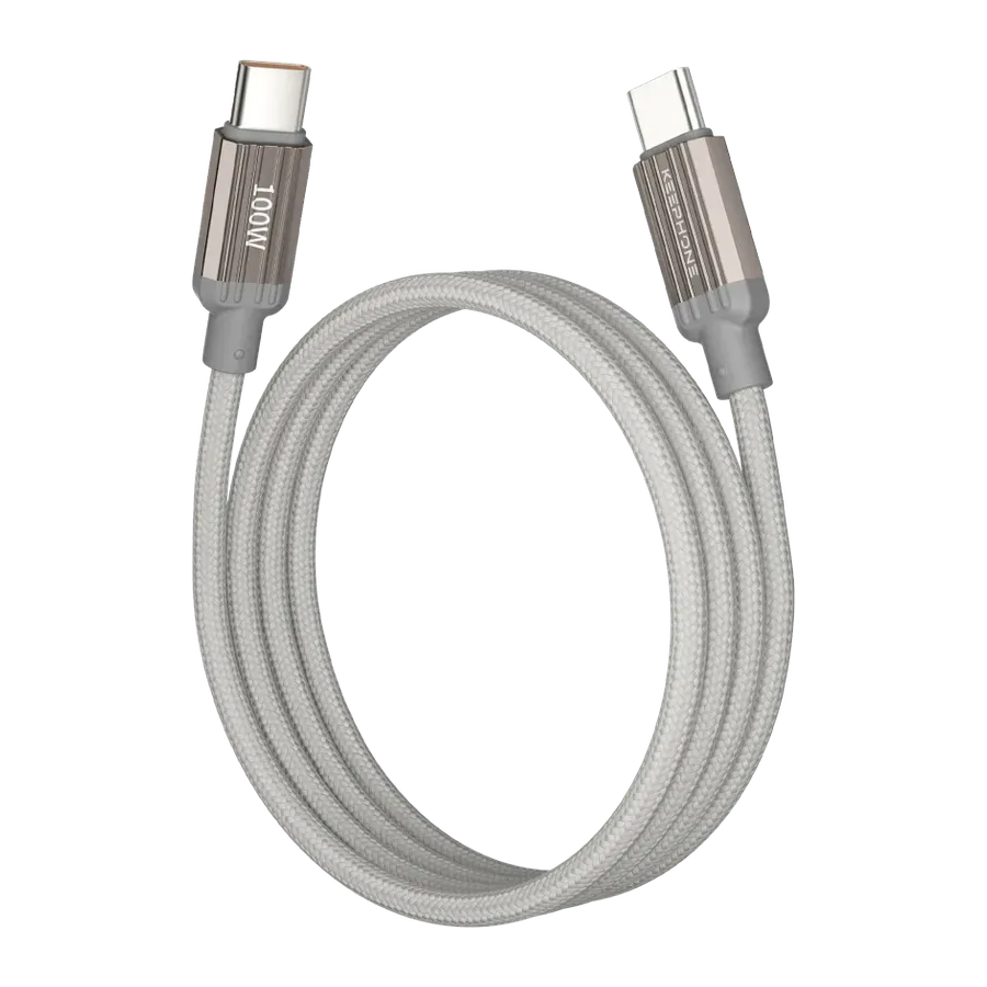 Keephone Magcoil 1M 100W Örgülü Type-C to Type-C Mıknatıslı PD Hızlı Şarj Data Kablosu - Titanyum