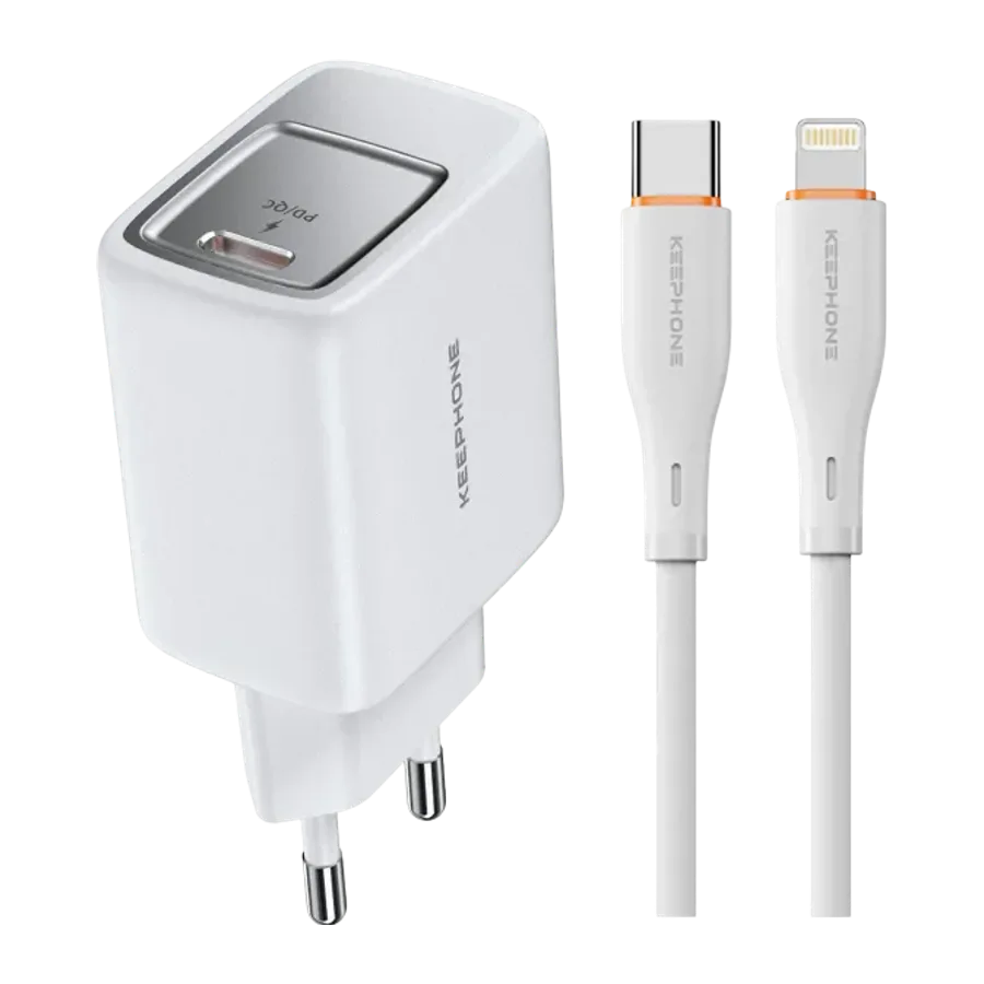 Keephone Mixeed 1 Adet 30W Hızlı Type-C Şarj Adaptörü ve 1 Adet 27W Type-C Şarj Kablosu - Beyaz