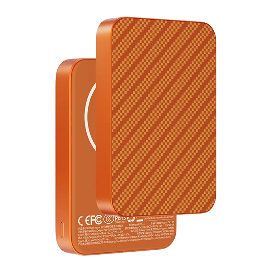 Keephone PB51 Brendy Kevlar 10.000 mAh 22.5W USB 20W Type-C ve 15W Kablosuz Şarj Destekli Magsafe Powerbank - Turuncu