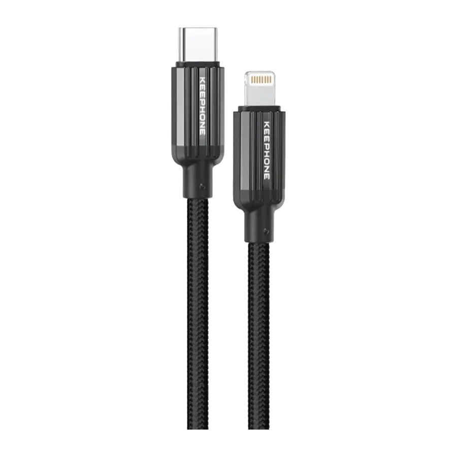 Keephone Pitta 1.2M 27W Örgülü Type-C to Lightning PD Hızlı Şarj Data Kablosu - Siyah
