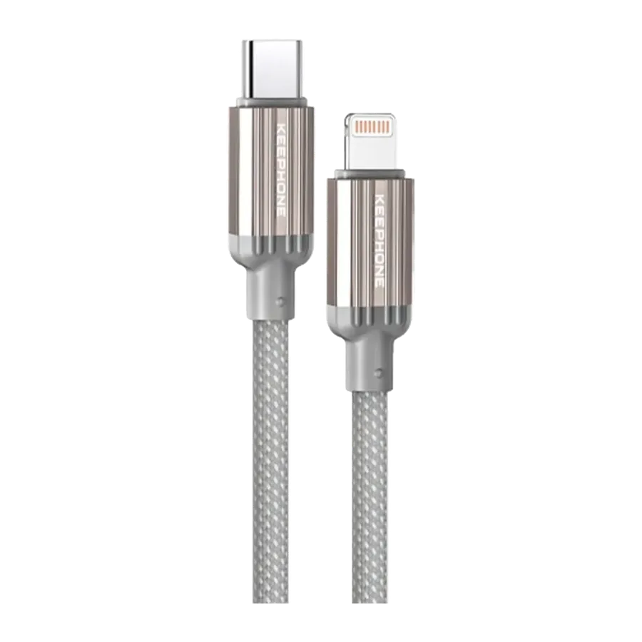 Keephone Pitta 1.2M 27W Örgülü Type-C to Lightning PD Hızlı Şarj Data Kablosu - Titanyum