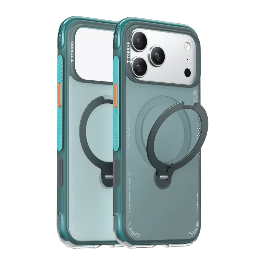 Torras Apple iPhone 17 Pro Max/18 Pro Max O Stand Spin Air Serisi Magsafe Kılıf - Yeşil-Mavi — 1. görsel