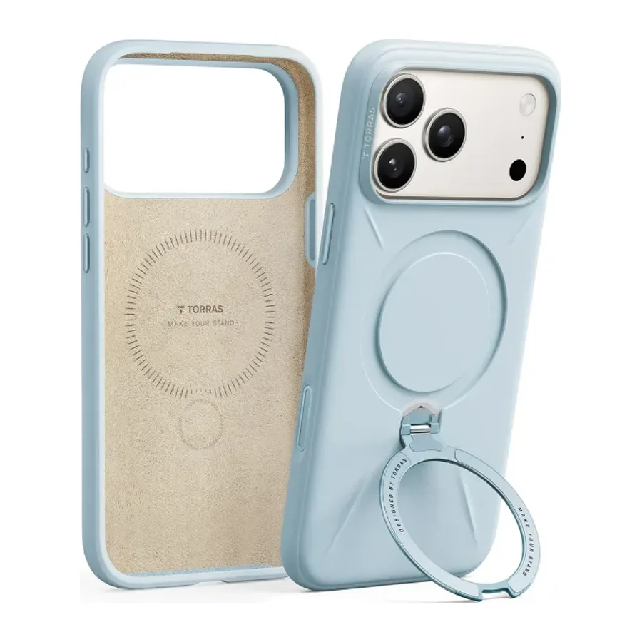 Torras Apple iPhone 17 Pro Max/18 Pro Max O Stand Spin Silicone Serisi Magsafe Kılıf - Açık Mavi - görsel 2