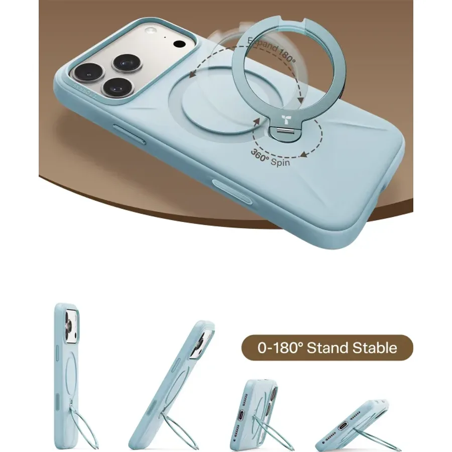 Torras Apple iPhone 17 Pro Max/18 Pro Max O Stand Spin Silicone Serisi Magsafe Kılıf - Açık Mavi - görsel 4