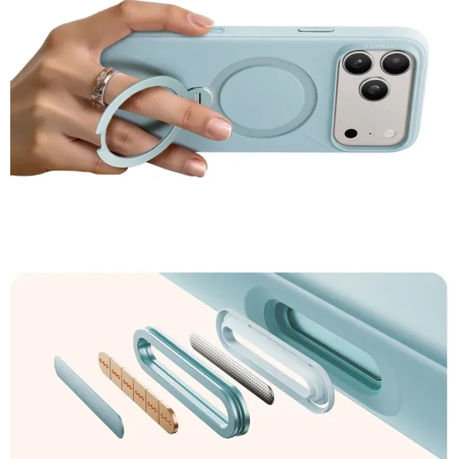 Torras Apple iPhone 17 Pro Max/18 Pro Max O Stand Spin Silicone Serisi Magsafe Kılıf - Açık Mavi - görsel 5