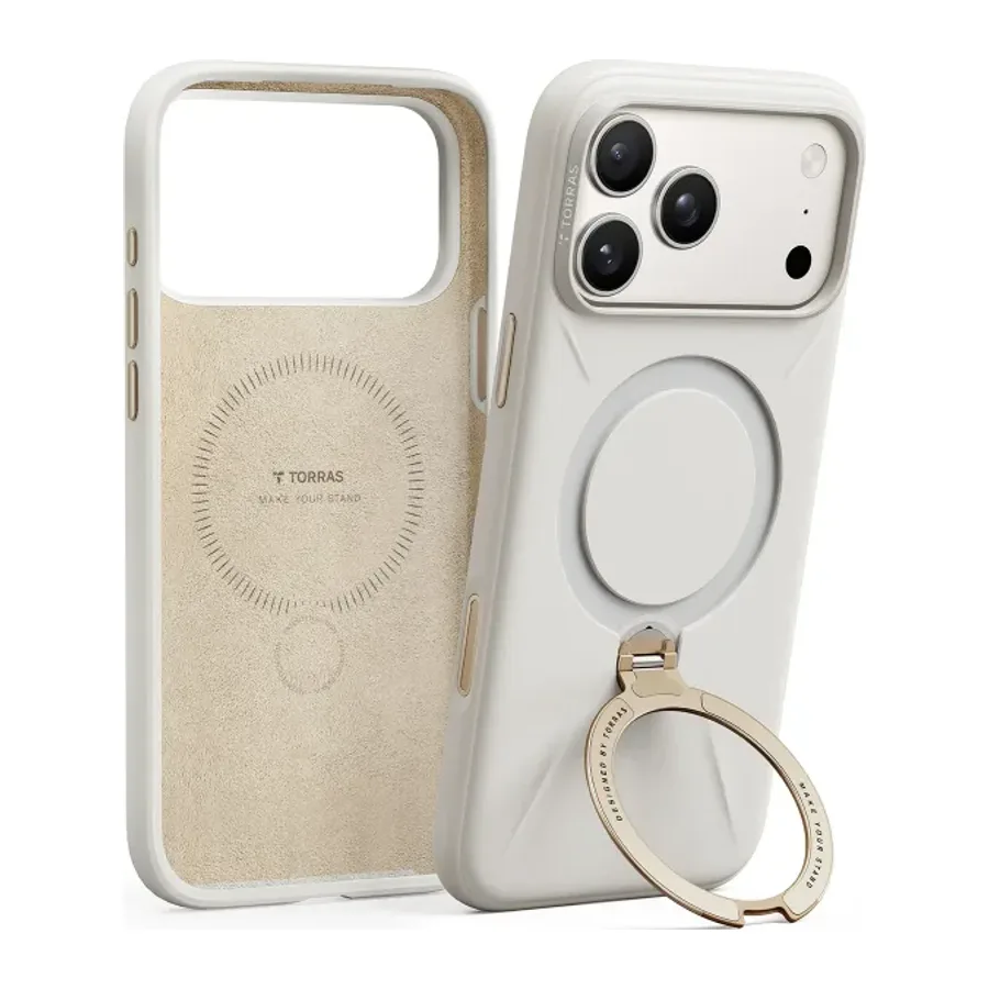 Torras Apple iPhone 17 Pro Max/18 Pro Max O Stand Spin Silicone Serisi Magsafe Kılıf - Beyaz - görsel 2