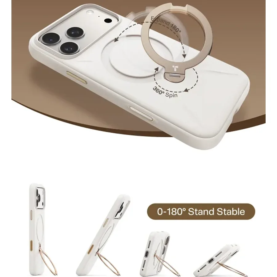 Torras Apple iPhone 17 Pro Max/18 Pro Max O Stand Spin Silicone Serisi Magsafe Kılıf - Beyaz - görsel 4