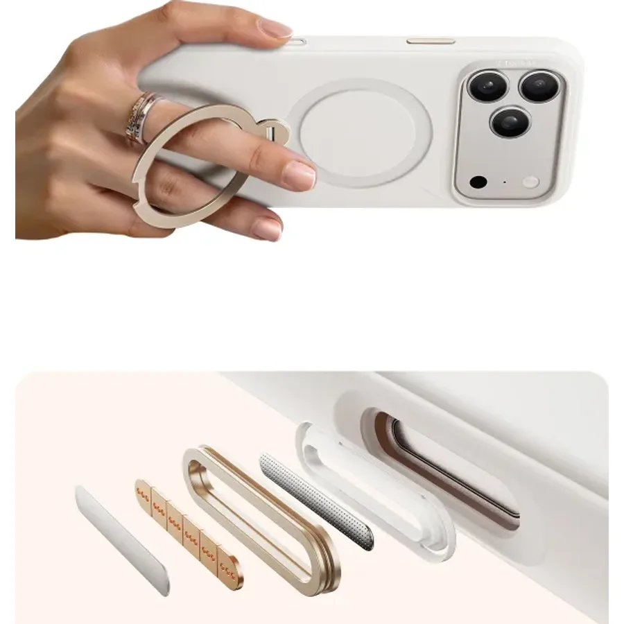 Torras Apple iPhone 17 Pro Max/18 Pro Max O Stand Spin Silicone Serisi Magsafe Kılıf - Beyaz - görsel 5