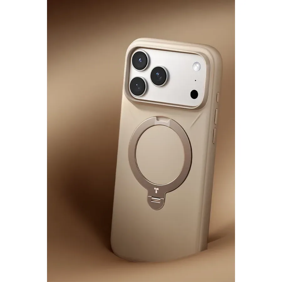 Torras Apple iPhone 17 Pro Max/18 Pro Max O Stand Spin Silicone Serisi Magsafe Kılıf - Krem - görsel 3