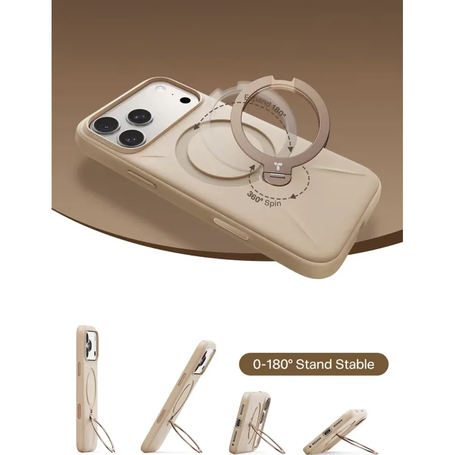 Torras Apple iPhone 17 Pro Max/18 Pro Max O Stand Spin Silicone Serisi Magsafe Kılıf - Krem - görsel 4