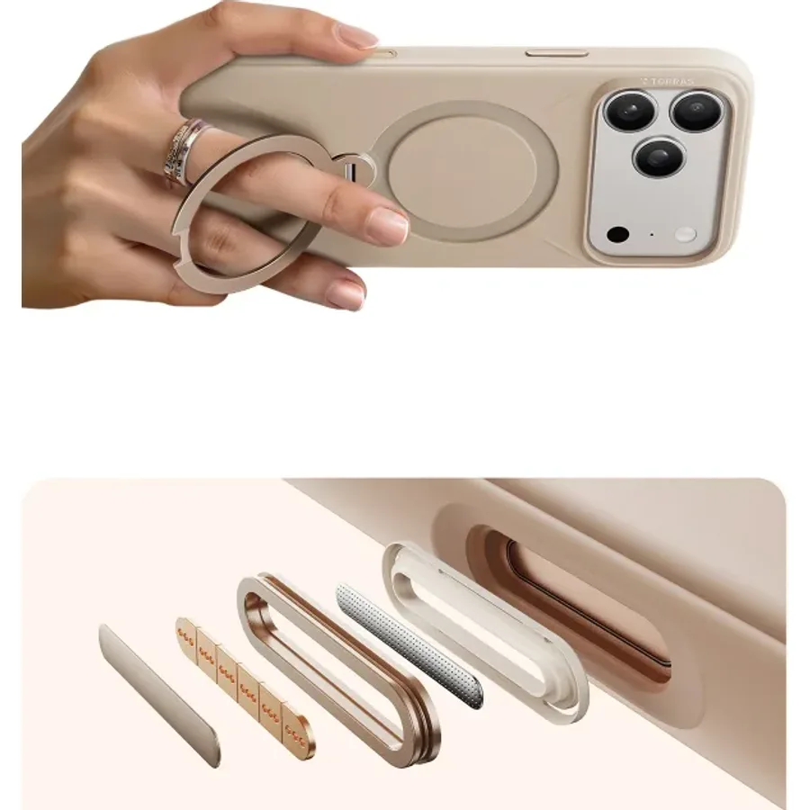 Torras Apple iPhone 17 Pro Max/18 Pro Max O Stand Spin Silicone Serisi Magsafe Kılıf - Krem - görsel 5