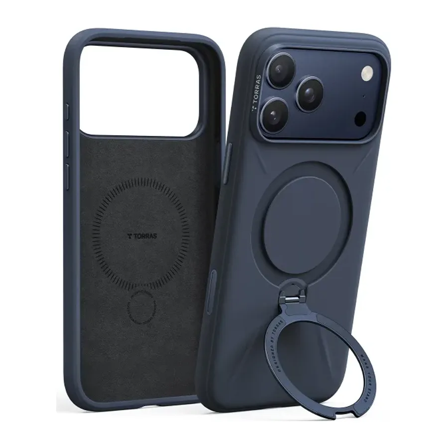 Torras Apple iPhone 17 Pro Max/18 Pro Max O Stand Spin Silicone Serisi Magsafe Kılıf - Lacivert - görsel 2