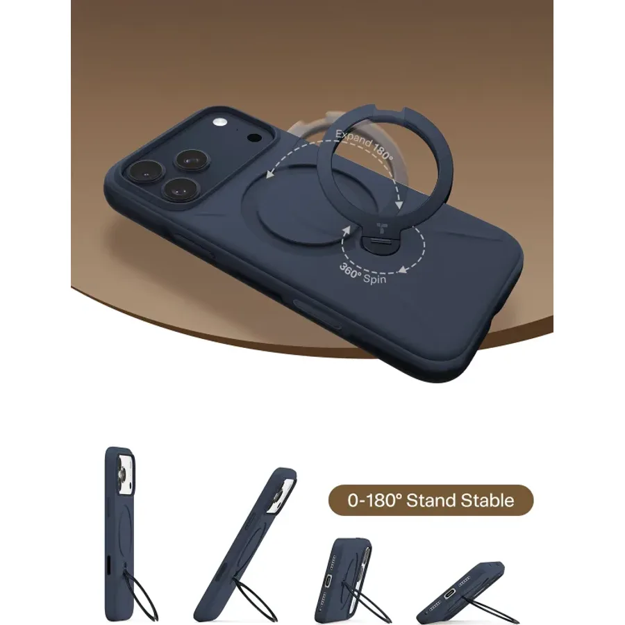 Torras Apple iPhone 17 Pro Max/18 Pro Max O Stand Spin Silicone Serisi Magsafe Kılıf - Lacivert - görsel 4