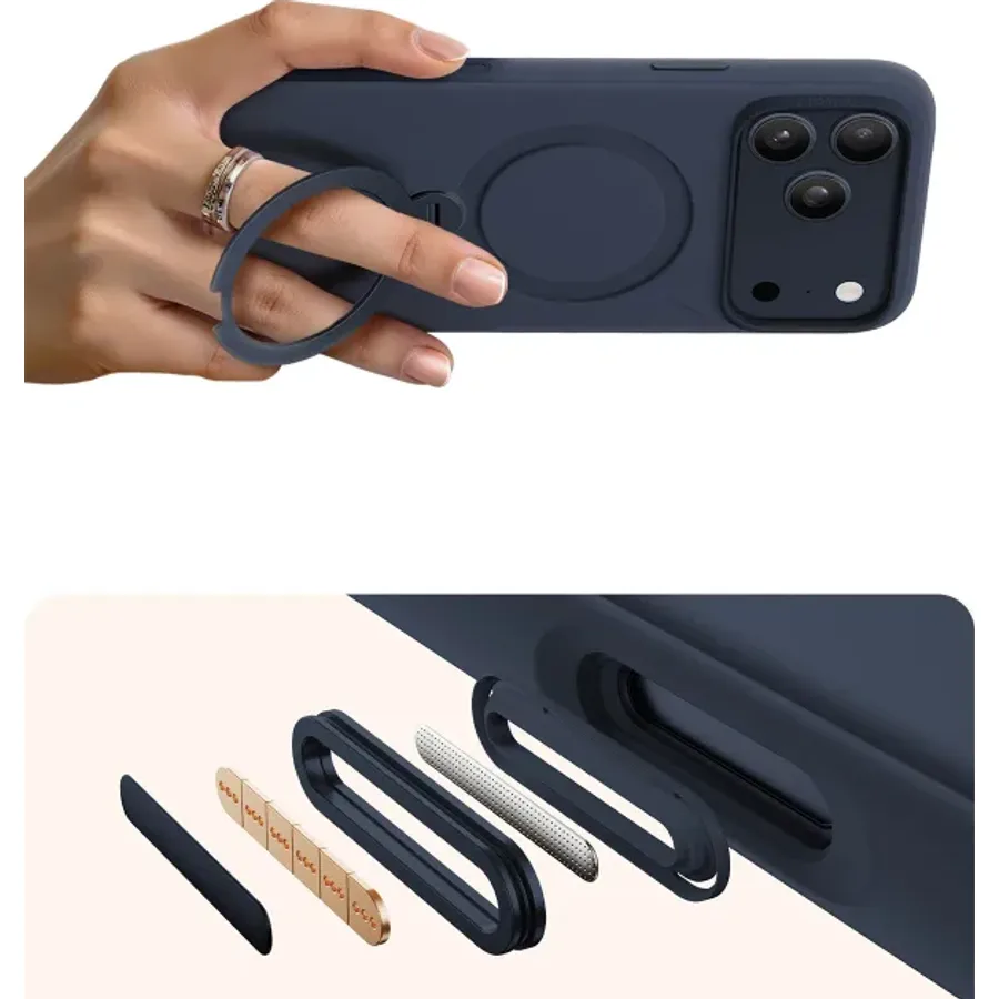 Torras Apple iPhone 17 Pro Max/18 Pro Max O Stand Spin Silicone Serisi Magsafe Kılıf - Lacivert - görsel 5