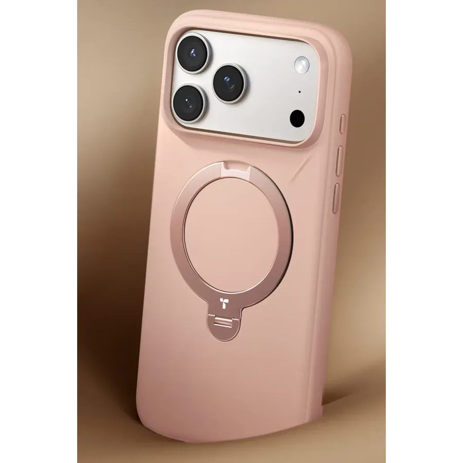 Torras Apple iPhone 17 Pro Max/18 Pro Max O Stand Spin Silicone Serisi Magsafe Kılıf - Pembe - görsel 2