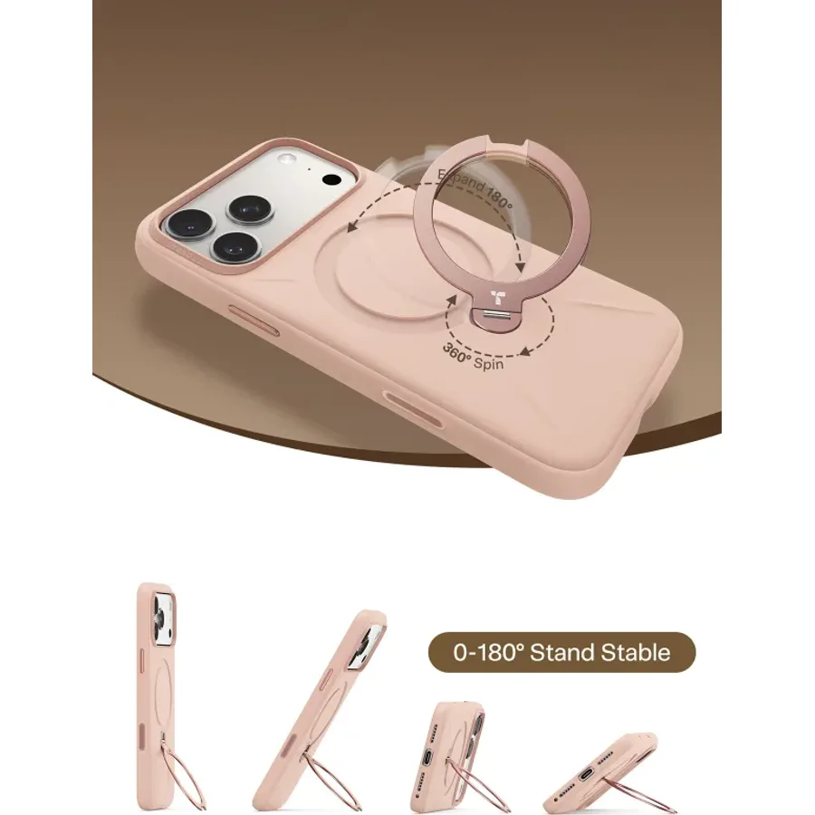 Torras Apple iPhone 17 Pro Max/18 Pro Max O Stand Spin Silicone Serisi Magsafe Kılıf - Pembe - görsel 3