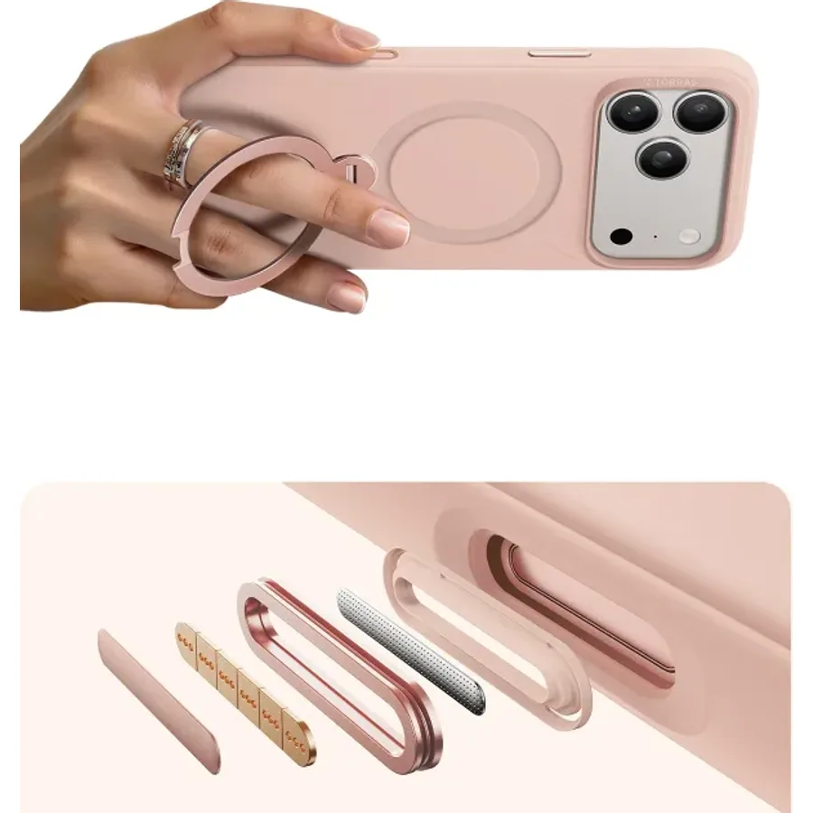 Torras Apple iPhone 17 Pro Max/18 Pro Max O Stand Spin Silicone Serisi Magsafe Kılıf - Pembe - görsel 4