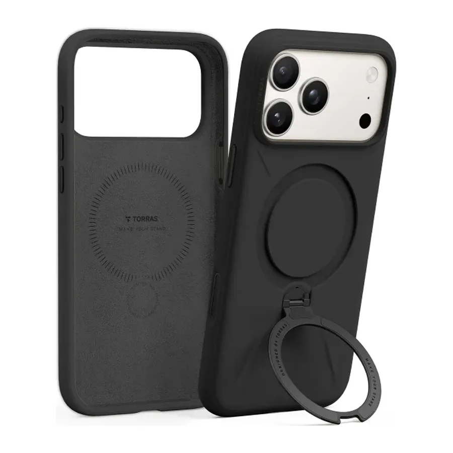 Torras Apple iPhone 17 Pro Max/18 Pro Max O Stand Spin Silicone Serisi Magsafe Kılıf - Siyah - görsel 2