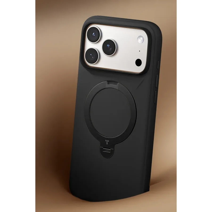 Torras Apple iPhone 17 Pro Max/18 Pro Max O Stand Spin Silicone Serisi Magsafe Kılıf - Siyah - görsel 3
