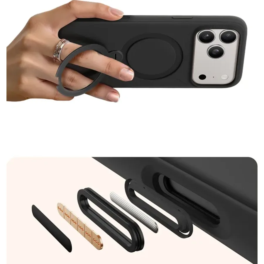 Torras Apple iPhone 17 Pro Max/18 Pro Max O Stand Spin Silicone Serisi Magsafe Kılıf - Siyah - görsel 5