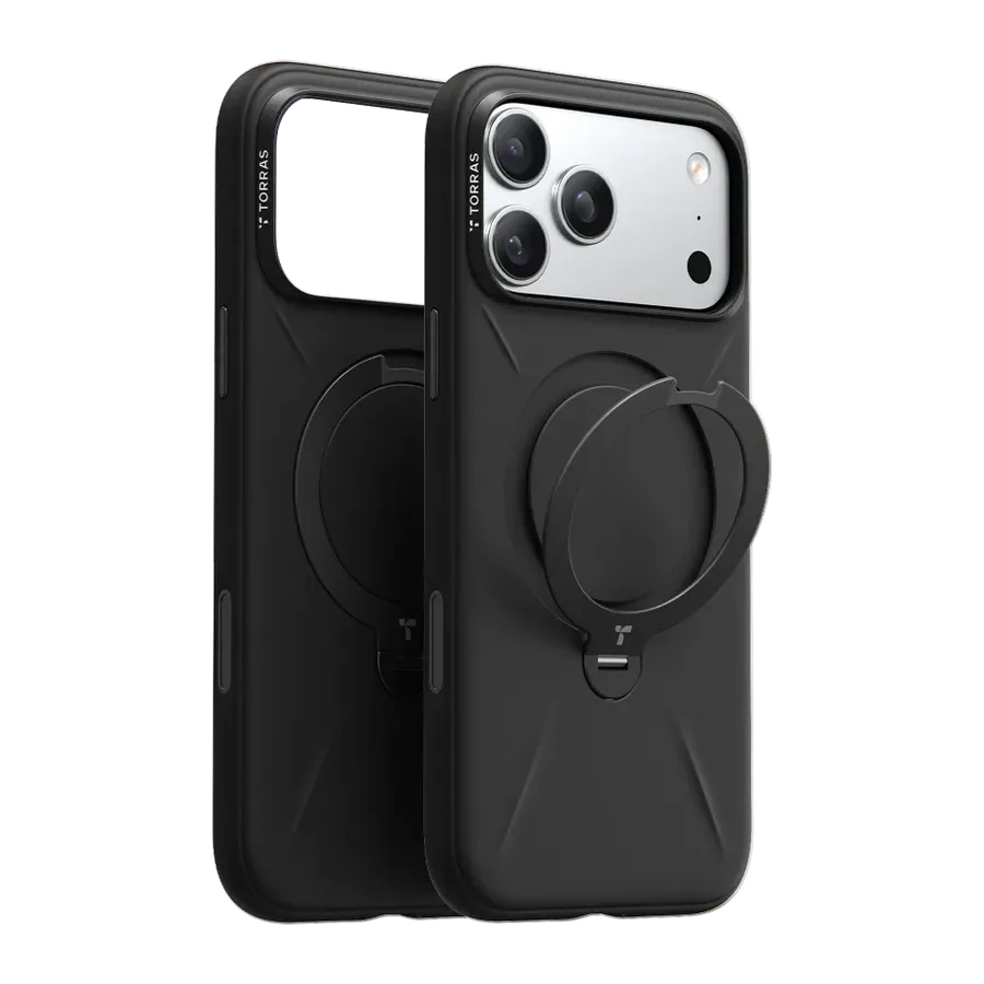 Torras Apple iPhone 17 Pro Max/18 Pro Max O Stand Spin Silicone Serisi Magsafe Kılıf - Siyah — 1. görsel