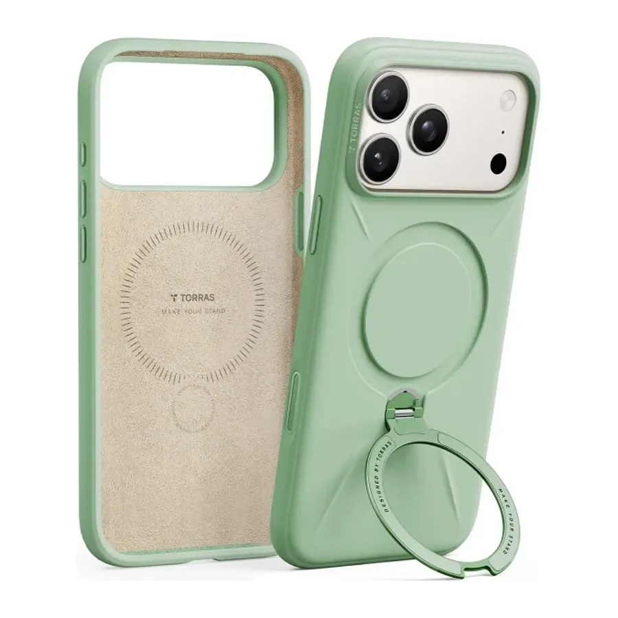 Torras Apple iPhone 17 Pro Max/18 Pro Max O Stand Spin Silicone Serisi Magsafe Kılıf - Yeşil - görsel 2
